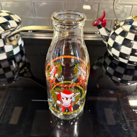 Vintage French Milk Bottle with Christmas Cow - Picture 4 of 11